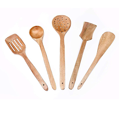 maxable neem wooden serving and cooking spoon ( set of 5 pieces)
