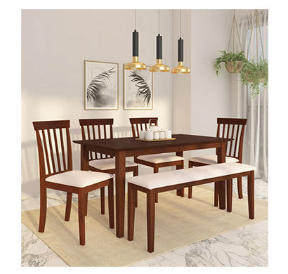 mintwud from pepperfry (fn1685256) miso 6 seater dining set with bench in antique oak finish