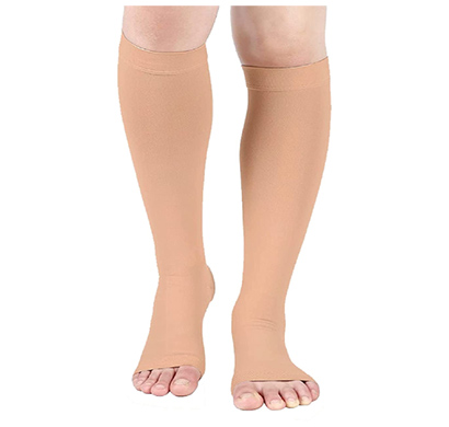 mylo essentials varicose veins stockings for women & men- open toe compression stockings- ergonomical, durable, non slippage- knee length ( beige)