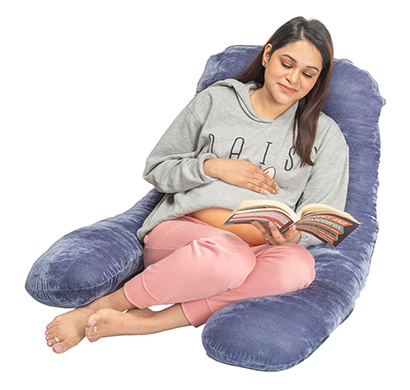 mylo essentials multi utility ultra soft plush velour fabric cotton 2 in 1 u shaped pillow for pregnant women for sleeping, support & pain relief pack of 1 (navy)