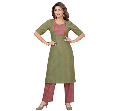 neeluz women's designer cotton palazzo pant set in green and pink self weave