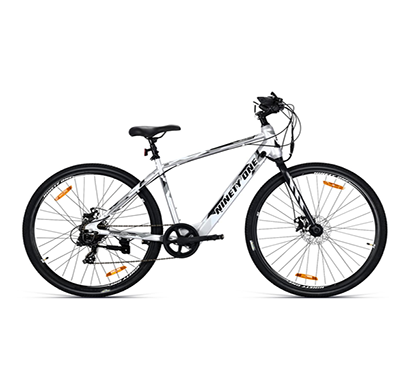 ninety one enigma r7 700c electric cycle with 7 speed shimano gears and 6.3 ah panasonic battery (camouflage silver) 18 inches frame with wynd fitness tracking app (ideal for unisex-adults)