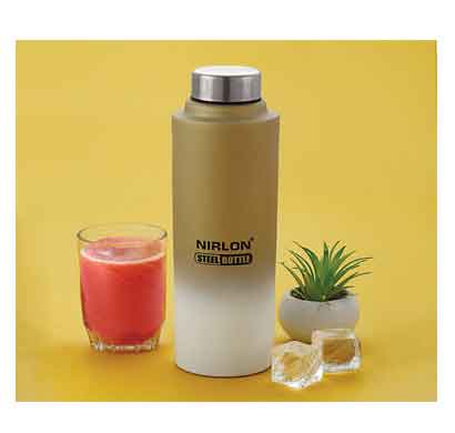 nirlon aqua gold and white stainless steel fridge water bottle (1000 ml)