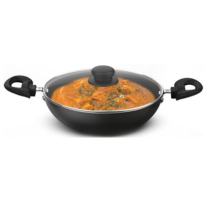 preethi (csw038) daily collection non stick kadai with glass lid 24cm (grey)