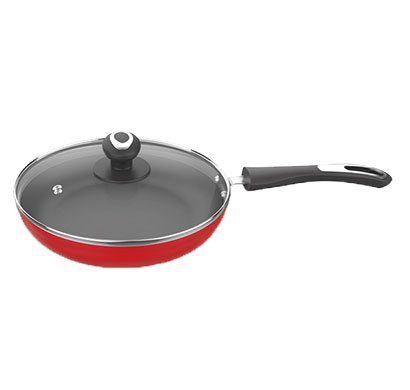 preethi (csw030) dura collection non stick fry pan with glass lid 24cm (chilly red)