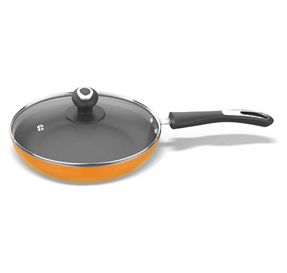 preethi (csw021) dura collection non stick fry pan with glass lid 24cm (turmeric yellow)