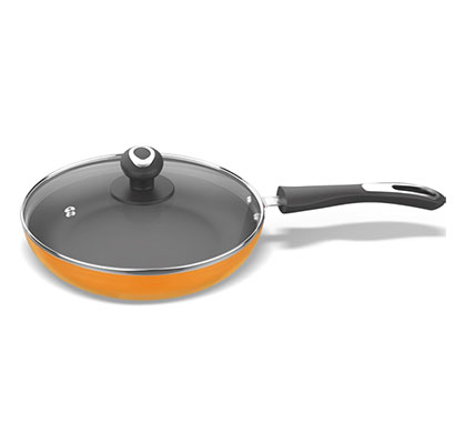 preethi (csw022) dura collection non stick fry pan with glass lid 26cm (turmeric yellow)
