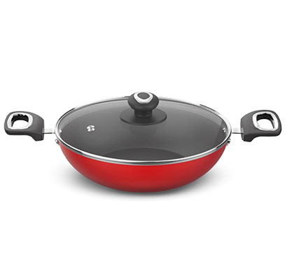 preethi (csw032) dura collection non stick kadai with glass lid 24cm (chilly red)