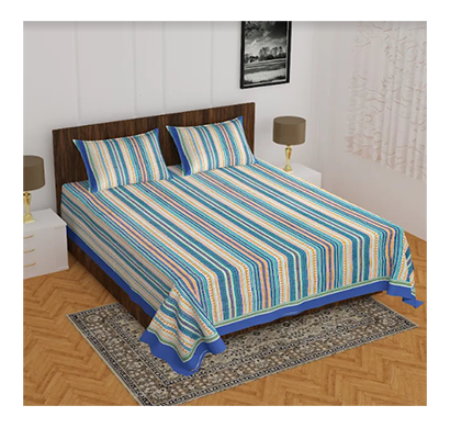 ragvi ( pearl031) jaipuri printed double bed bedsheet with two pillow cover ( multicolor)