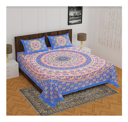 ragvi ( pearl032) jaipuri printed double bed bedsheet with two pillow cover ( multicolor)