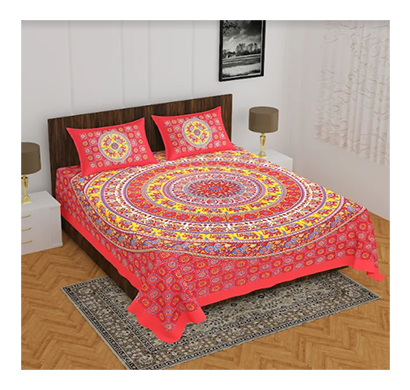 ragvi ( pearl033) jaipuri printed double bed bedsheet with two pillow cover ( multicolor)
