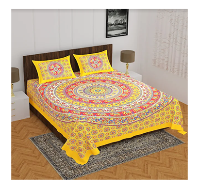 ragvi ( pearl034) jaipuri printed double bed bedsheet with two pillow cover ( multicolor)