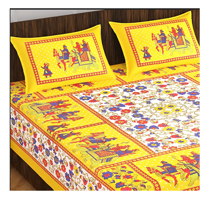 ragvi (pearl035)jaipuri printed double bed bedsheet with two pillow cover ( multicolor)