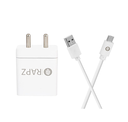 rapz 2.4 amp fast charger with micro usb cable - white