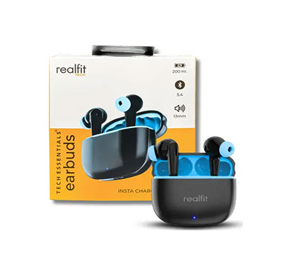realfit tex1 buds with 12.4mm driver, 42hrs playback, ai enc & dual pairing bluetooth bluetooth (black, sky blue, true wireless)
