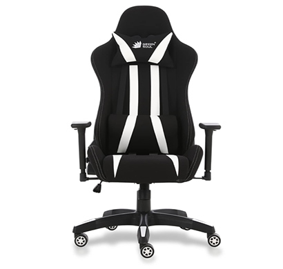 refurbished green soul ( beast_blackwhite_gs600) racing edition ergonomic gaming chair with premium fabric & pu leather, adjustable neck & lumbar pillow, 3d adjustable armrests & strong nylon base (black & white)