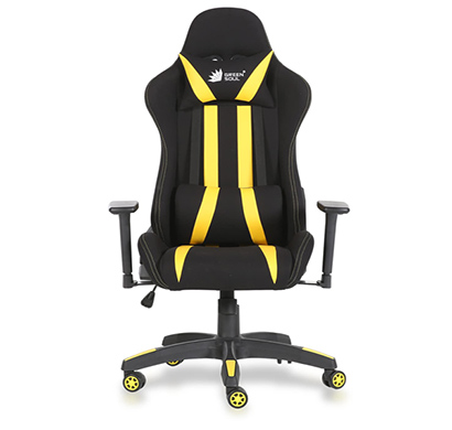 refurbished green soul ( beast_blackyellow_gs600) racing edition ergonomic gaming chair with premium fabric & pu leather, adjustable neck & lumbar pillow, 3d adjustable armrests & strong nylon base (black & yellow)