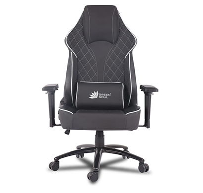 refurbished green soul ( glance_blackwhite_gs350) multi-functional ergonomic gaming chair, premium leatherette chair with best in class comfort, adjustable neck & lumbar pillow, 4d adjustable armrests & heavy duty metal base (black & white)