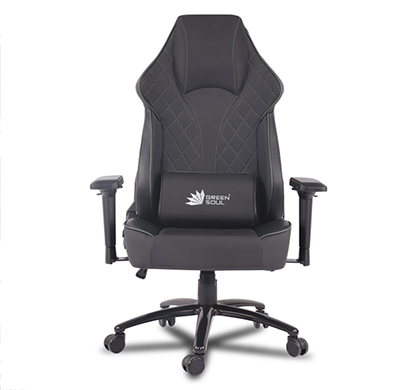refurbished green soul ( glance_fullblack_gs350) multi-functional ergonomic gaming chair, premium leatherette chair with best in class comfort, adjustable neck & lumbar pillow, 4d adjustable armrests & heavy duty metal base (full black)