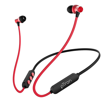 refurbished ptron bassfest plus magnetic in ear bluetooth 5.0 wireless headphones with mic (black & red)