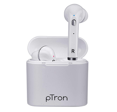 refurbished ptron bassbuds lite bluetooth truly wireless in ear earbuds with mic (white)