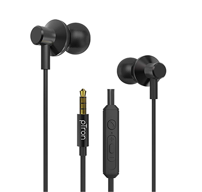 refurbished ptron pride lite hbe (high bass earphones) in-ear wired headphones with in-line mic, 10mm powerful driver for stereo audio (black)