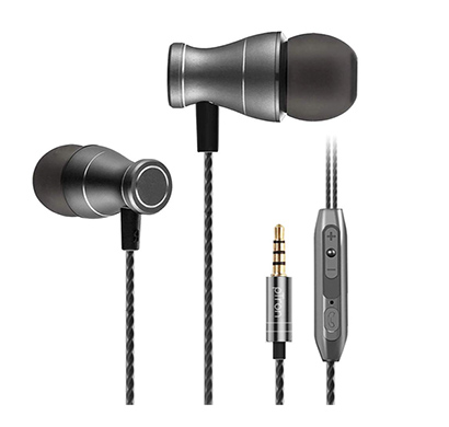 refurbished ptron magg headphone magnetic earphone with noise cancellation in-ear wired headset with mic for all smartphones (black)
