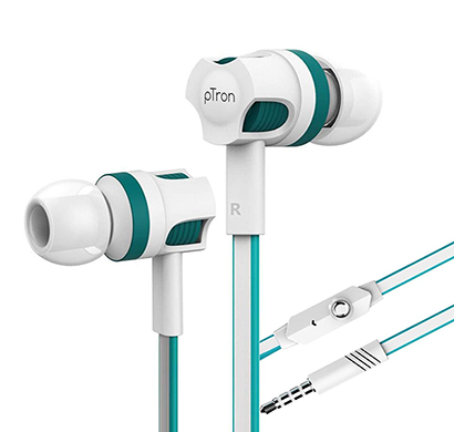 refurbished ptron raptor in-ear wired earphones, stereo sound headphones with bass (white/blue)