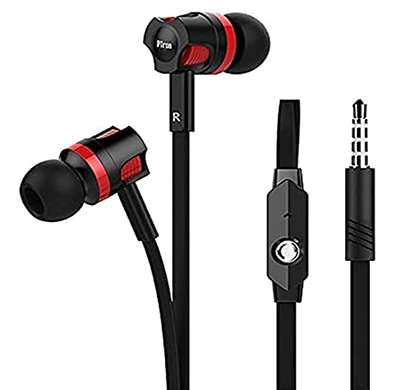 refurbished ptron raptor in-ear wired earphones, stereo sound headphones with bass, headset with mic (black/red)
