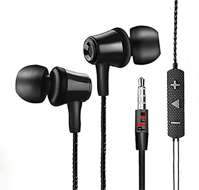 refurbished ptron hbe9 headphone stereo in ear earphone wired headset with mic for all smartphones (black)