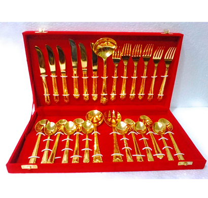 sankalan art gallery cutlery set 27 piece , gold plated brass, velvet box pack
