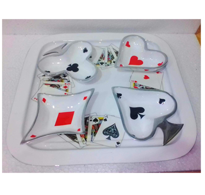 sankalan art gallery square tray with 4 bowls, taash design, made of aluminium, enamel paint, size 14