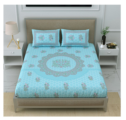 shopica 444 sanganeri collections thread count 400 king size double bedsheet 100% cotton with pillow cover multiple design ( muti color)