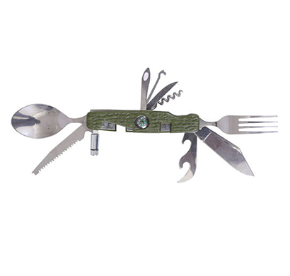 shopizone camping tableware folding spoon fork knife with flash light ( green)