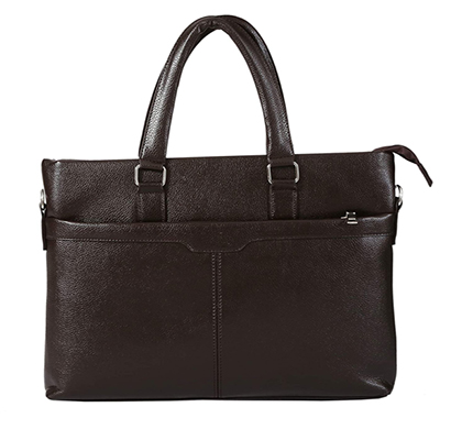 shopizone leather handbag shoulder bag office purse for ladies women (dark brown)