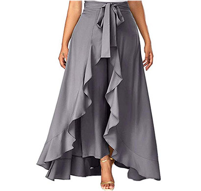 showylook women western bottom wear ruffle crepe palazzo (grey)