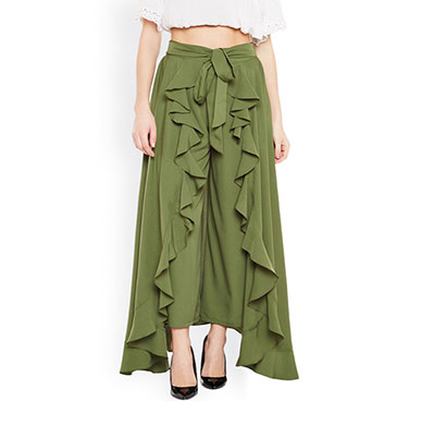 showylook women western bottom wear ruffle crepe palazzo (mehandi)
