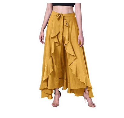 showylook women western bottom wear ruffle crepe palazzo (musterd)
