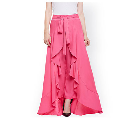 showylook women western bottom wear ruffle crepe palazzo (pink)