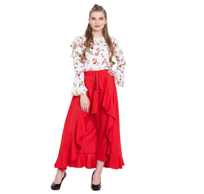 showylook women western bottom wear ruffle crepe palazzo (red)