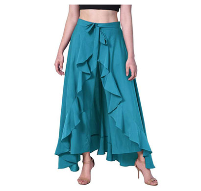 showylook women western bottom wear ruffle crepe palazzo (blue)