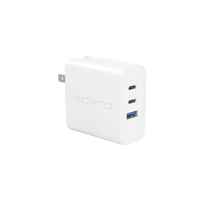 sortd gan 65w type a & type c 3-port fast charger (adapter only, 13 safety protection, white)