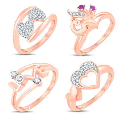 sukkhi valentine collection modish rose gold plated cz combo ring for women pack of 4 (cb71497czf1950-10)