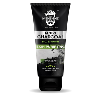 the menshine activated charcoal face wash skin purifying thorough cleansing oil & dirt removal for all skin types, prevents acne, oil control face wash for men-100gms, sls and paraben free