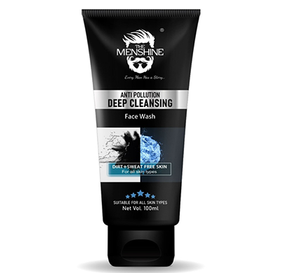 the menshine anti pollution deep cleansing face wash, acne control, unclog pores , blackheads removal, dirt and sweet free skin, 100ml face wash (100 g)