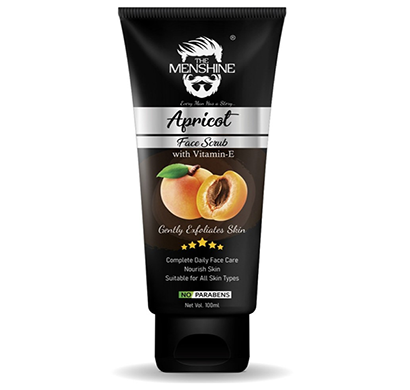 the menshine exfoliating apricot face scrub for moisturized skin natural vitamin e, skin glowing face scrub, minimizes pores, blackheads removal, no parabens, sls free, apricot face scrub, 100 ml