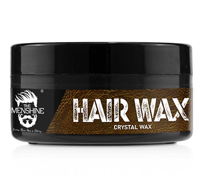 the menshine stronghold crystal hair wax, 50 gm, crystal hair wax for men, glossy finish, hair styling wax, strong hold styling hair wax, non sticky, free of synthetic polymers, does not damage the hair