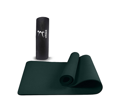 vifitkit anti-skid yoga mat with carry bag for home gym & outdoor workout, water-resistant, soft, easy to fold (army green, 4mm)