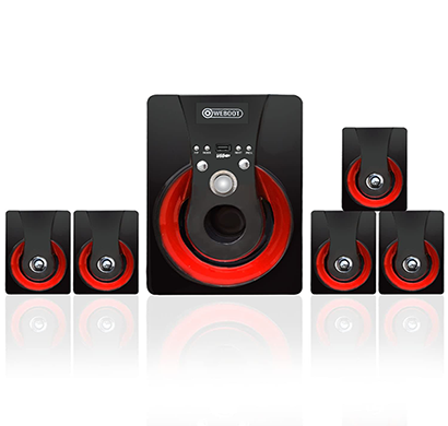 weboot 5.1-channel 80 watt 4 woofer system, 3 x 5 speakers with bluetooth/fm/sd card/aux support & remote control bluetooth home theater (red)
