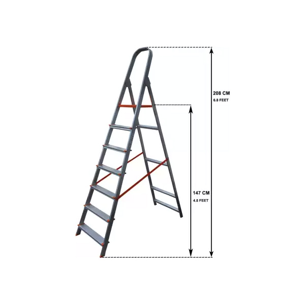 AGUERRI 7 Step Foldable Aluminium Ladder with Platform (Silver)